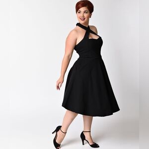 Unique Vintage NWT Elegant Black 50s Inspired Dress - Sz. XL/14